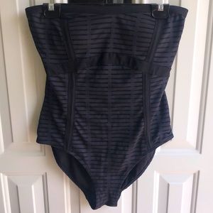 Black strapless one piece swimsuit